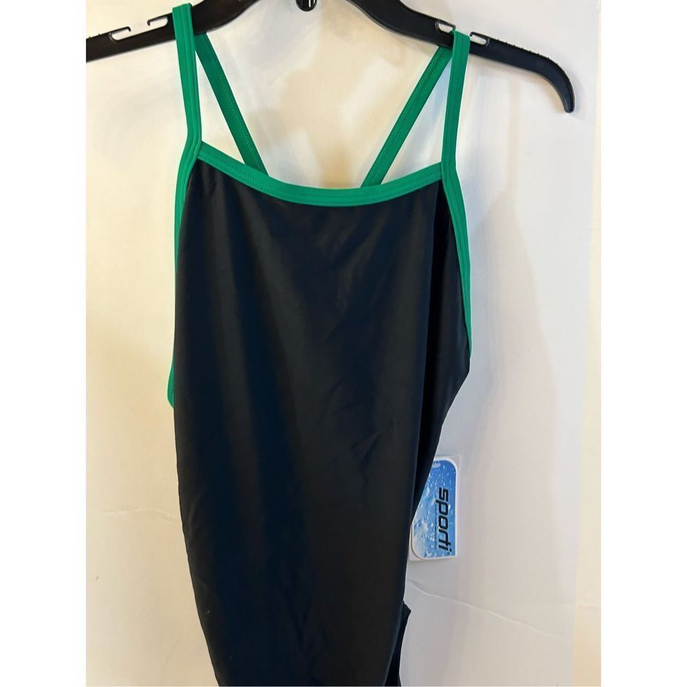 Sporti swim 1piece lap size 36 Lycra racer back green‎ black new with tags